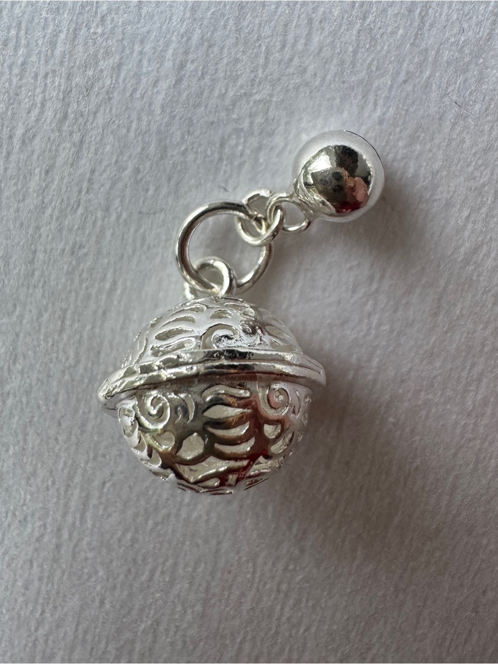 Sterling Silver 925 Floral Jingle Bell Charms Bracelet Necklace Filigree Holiday